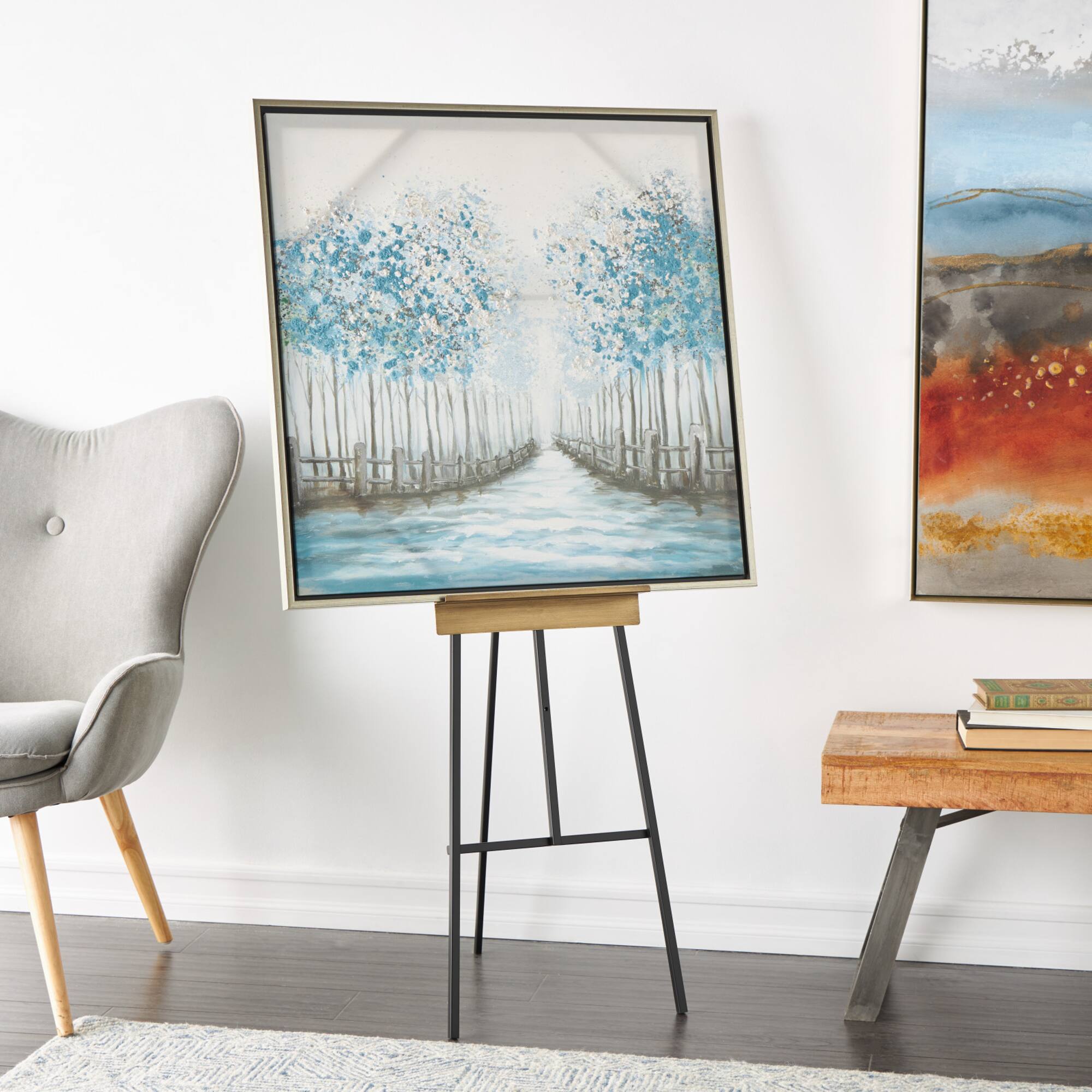 56.25" Black Metal Painter's Inspired 3-Tier Display Easel with Gold Accents